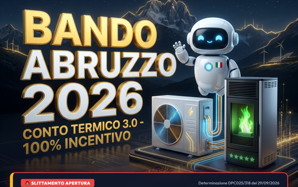 Bando Abruzzo 2026 con scritta gigante 3D e avviso rinvio apertura al 19 ottobre 2026