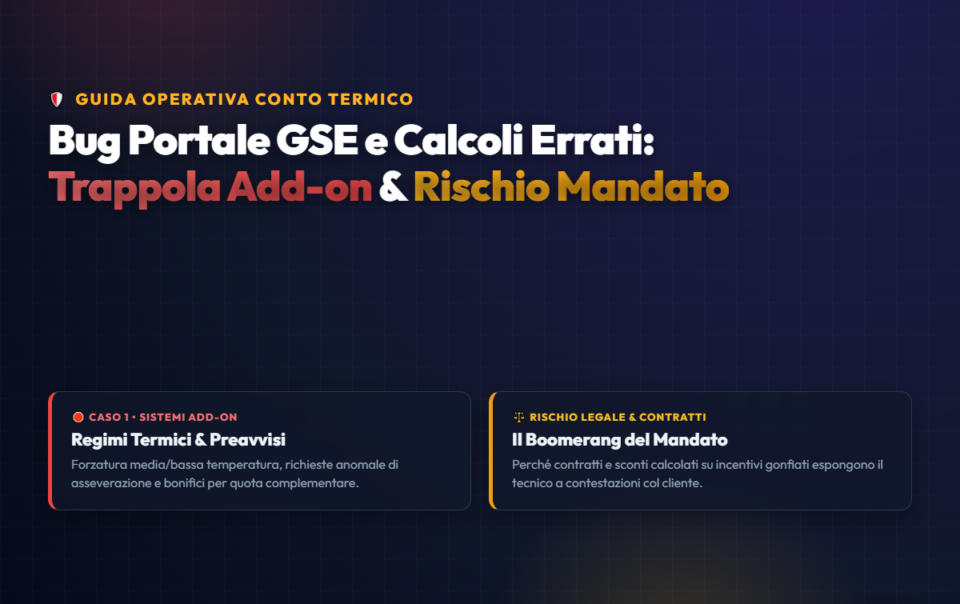 Copertina: Bug Portale GSE e Calcoli Errati: Sistemi Add-on, Clima Dual Split e Tutela del Tecnico