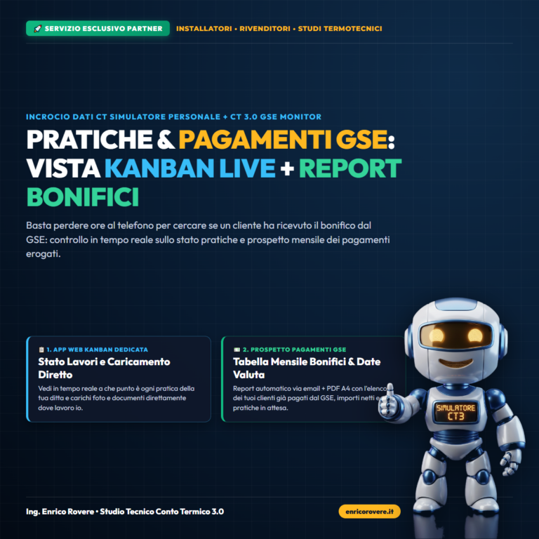 Conto Termico 3.0 - Gestione Pratiche Installatori: App Kanban e Report Pagamenti